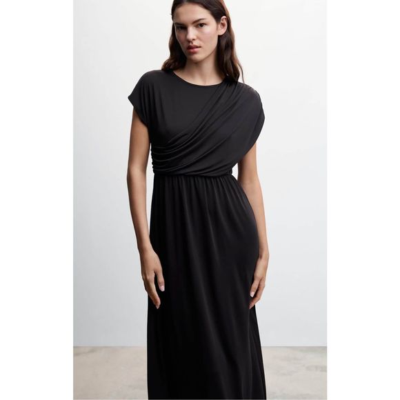 Mango Draped Detail Dress Black Size M - Picture 2 of 10